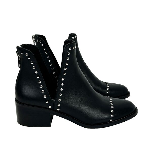 Steve Madden Conspire Studded Ankle Booties Black Leather Boots Moto Rock 8 EUC - Picture 2 of 10